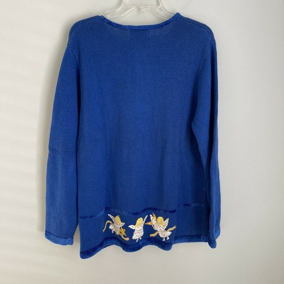 Vtg Quacker Factory Blue Embellished Full Zip Boucle Trim Angel Sweater - Picture 3 of 7